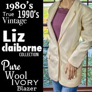 ▪️VTG▪️LIZ CLAIBORNE▪️1980's 1990's Pure Wool Ivory Retro Blazer